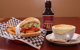 Grilled chicken sandwich and french onion soup